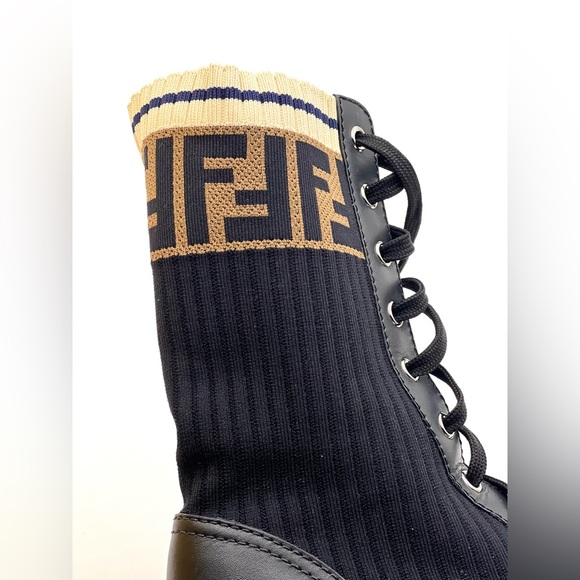 Fendi Rockoko Leather & Knit Combat Boots - Picture 5 of 8